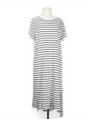 Electric & Rose Women’s XS Black White Striped T-Shirt Dress Made in USA Midi